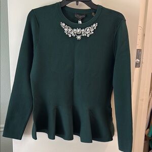 Ted Baker Green Embellished Peplum Blouse